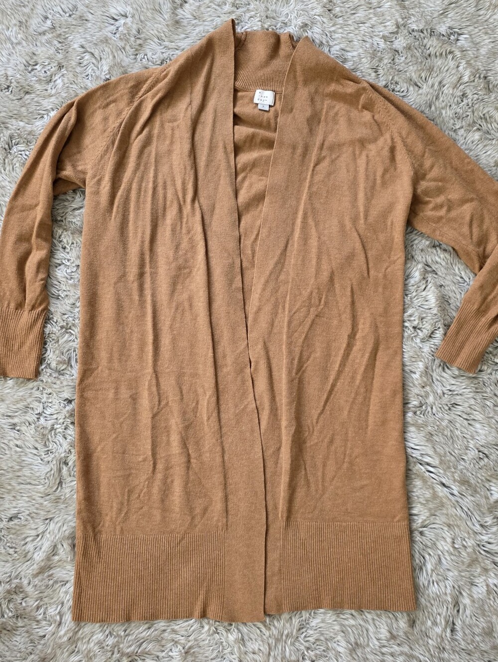 A New Day Ribbed Trim Long Cardigan Sweater Tan‎ Women's Size Small